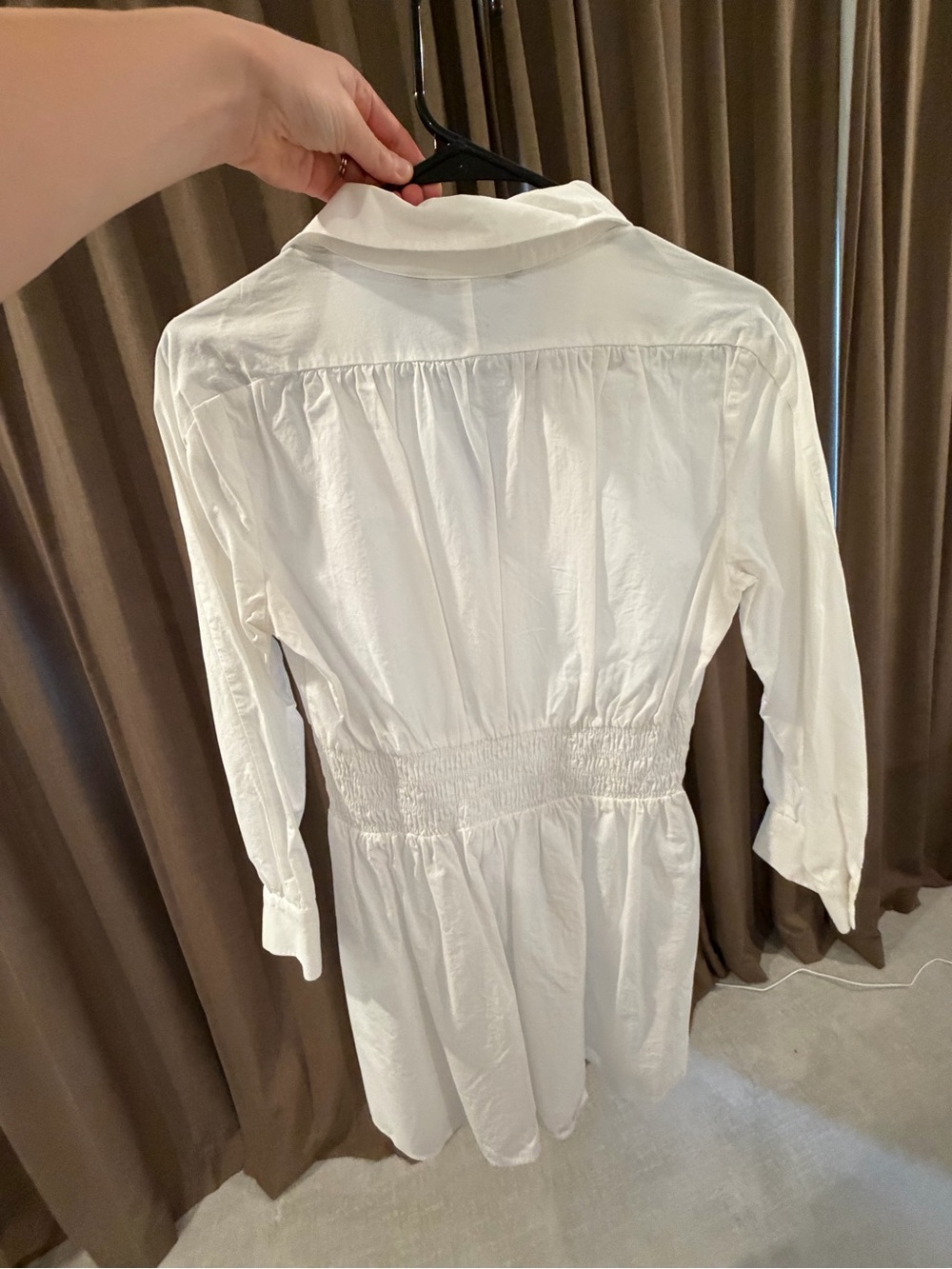 Zara White Collared Smocked-Waist Mini Dress Size XS - Picture 3 of 4
